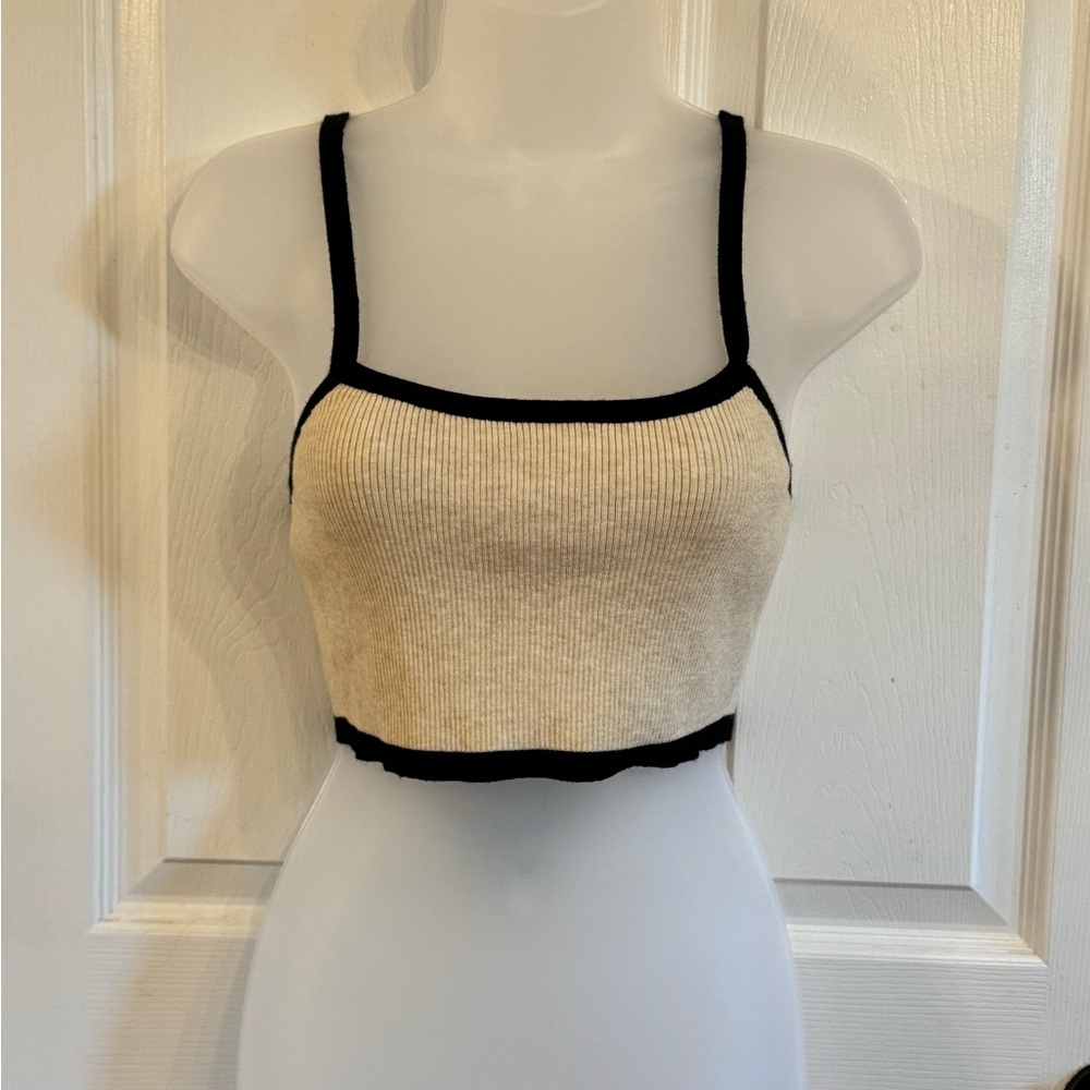 Le Lis Cream and Black Ribbed Top